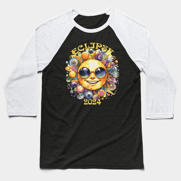 Solar Eclipse 2024 on Black Baseball T-Shirt by Heartsake